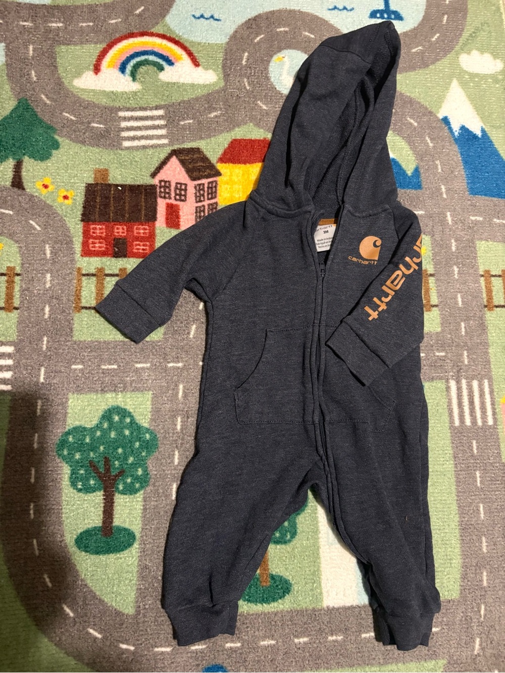 Carhartt Dark Gray Hooded Toddler One-Piece with Orange Logo